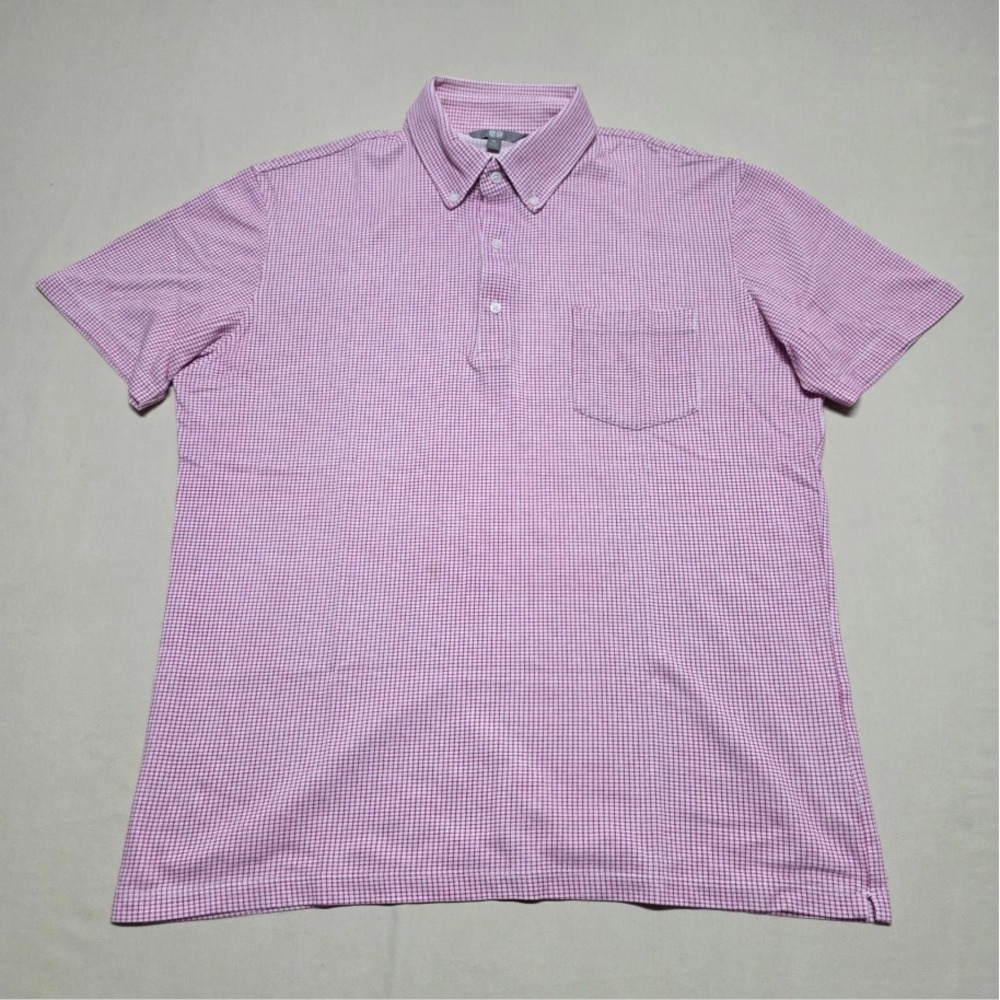 Uniqlo Men XL Red Gingham Pullover Polo Shirt Short Sleeve Slimming Stretch